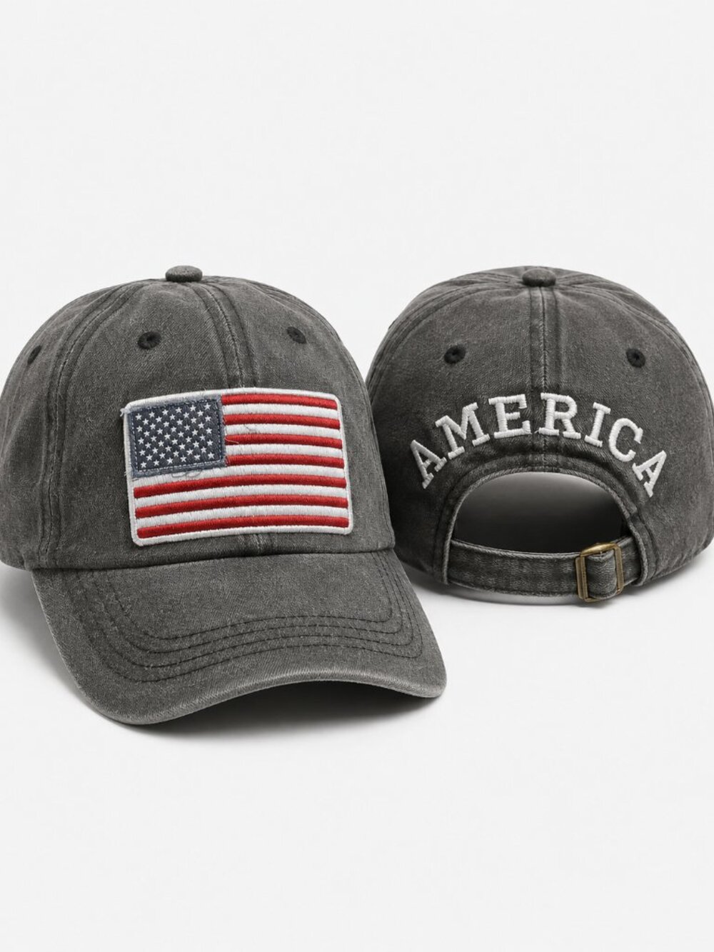New Dark Charcoal Gray Washed USA Flag America Baseball Cap
